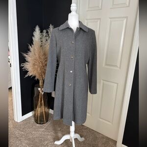 LANDS' END Fit and Flare Classic Long 100% Wool Coat in Grey size 12